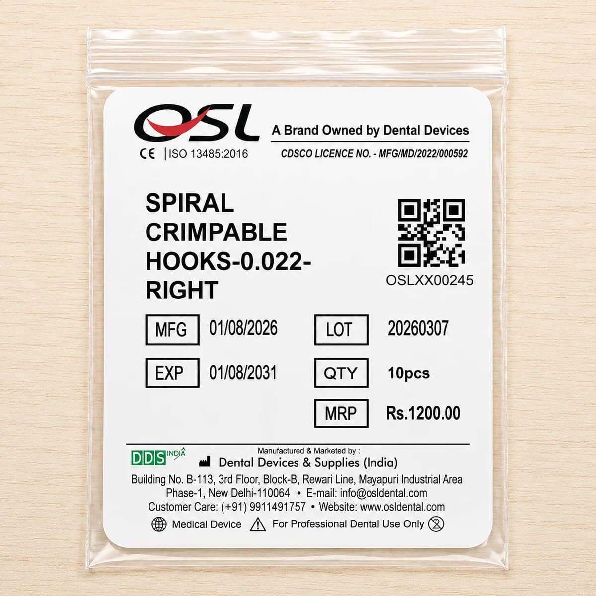 OSL CRIMPABLE HOOKS-SPIRAL-0.022 (RIGHT / LEFT) (Pack Of 10)
