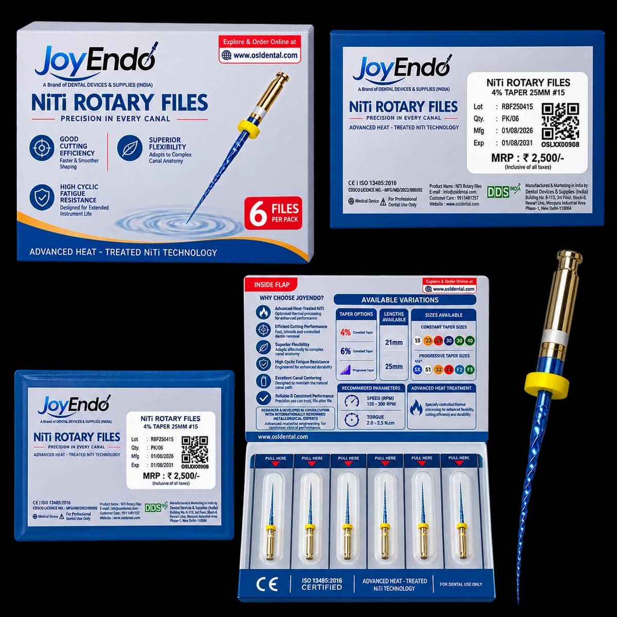 NiTi Rotary Files by Dental Devices & Supplies (Pack of 6 files)